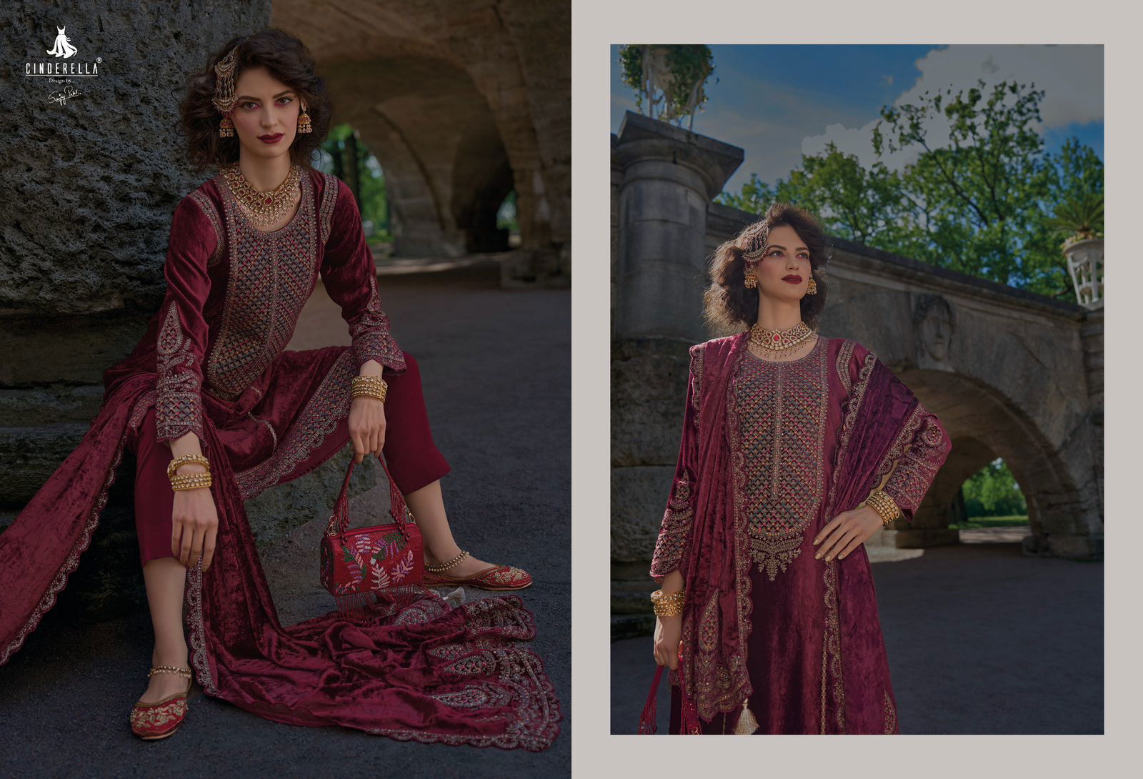 Velvet Meenakari By Cinderella Viscose Velvet Embroidery Salwar Suit Wholesale Online 